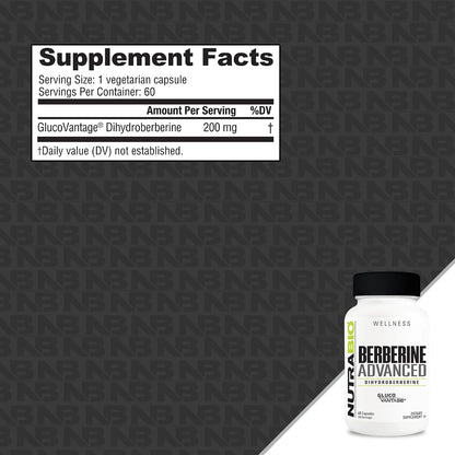 NutraBio Berberine Advanced Supplement (Dihydroberberine), 200 mg - Provides Advanced Absorption Carbohydrate Tolerance Support, 60 Caps