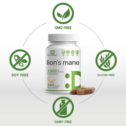 Lions Mane Mushroom Supplement, 7,500mg Per Serving, 240 Capsules – Active Fruiting