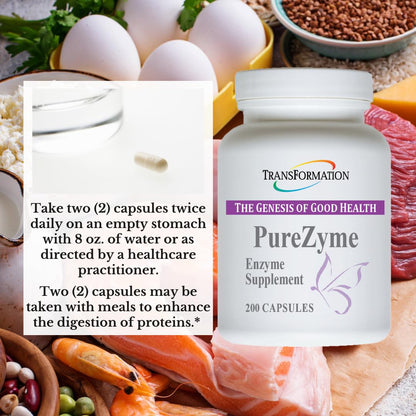 TRANSFORMATION THE GENESIS OF GOOD HEALTH - Purezyme High-Potency Protease Blend Enzyme Supplement, Physician Recommended - Advanced Formula for Maximum Nutrients Digestion & Gut Health, 120 Capsules
