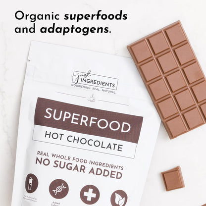 JUST INGREDIENTS Superfood Hot Chocolate Powder - Collagen, Cacao, Ashwagandha, Turmeric, 25 Servings