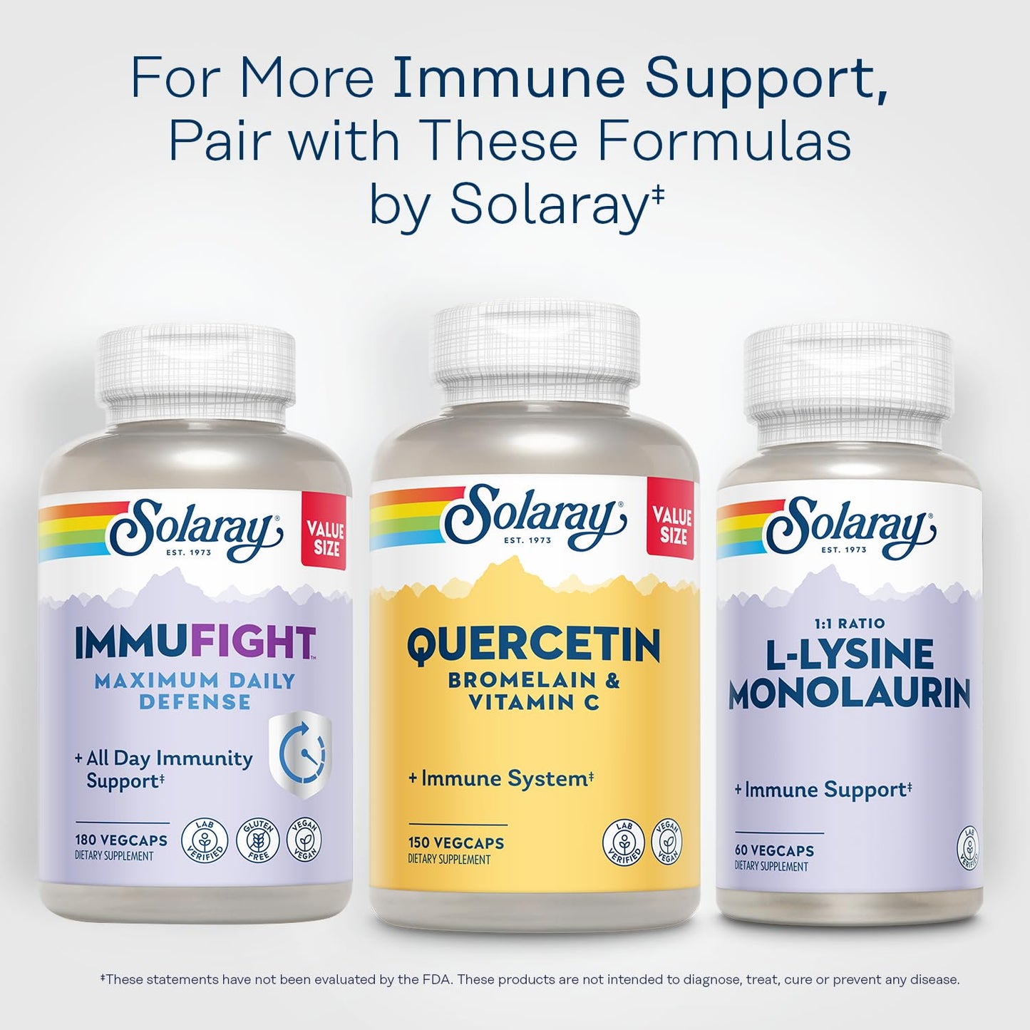 SOLARAY Quercetin Bromelain & Vitamin C, Immune System, Sinus, Respiratory & Antioxidant Activity Support, Vegan, 500mg of Quercetin & 1,235mg of VIT C, 60 Day Guarantee, 75 Servings, 150 VegCaps