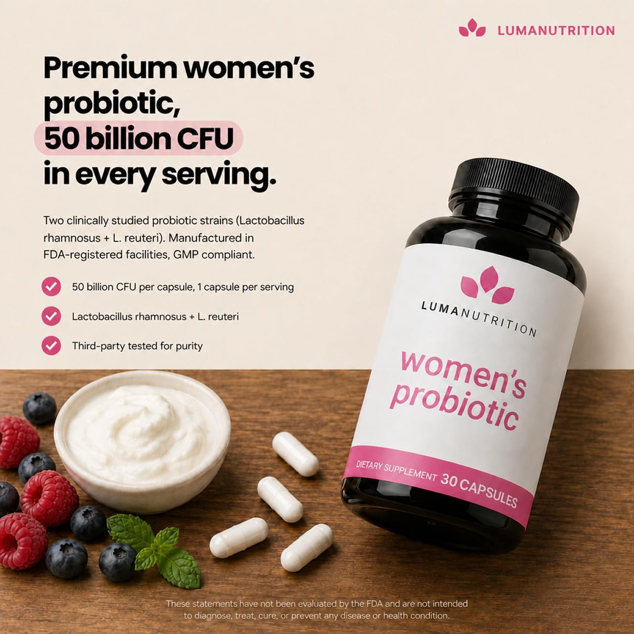 Luma Nutrition Probiotics for Women Digestive Health - 30 Capsules