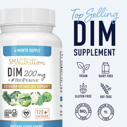 DIM Supplement 200 mg (120 Ct) | Estrogen Balance for Women & Men | Hormone Balance