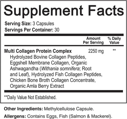 NutriFlair Multi Collagen Peptides 2250mg, 90 Capsules - Type I, II, III, V, X - Collagen Supplements Complex Powder Pills for Women and Men - Hydrolyzed Protein, Healthy Hair, Skin, Nails - Non-GMO
