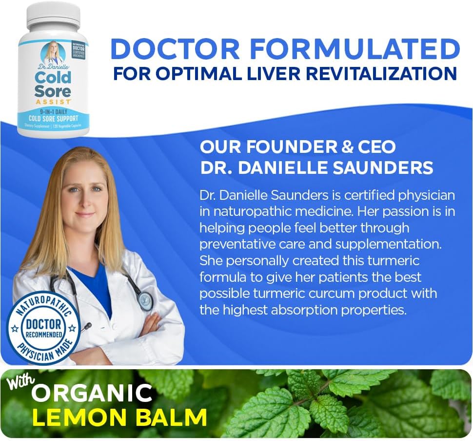 Best Cold Sore Supplement with Lysine and Lemon Balm - Dr. Danielle Cold Sore Assist - 120 Capsules