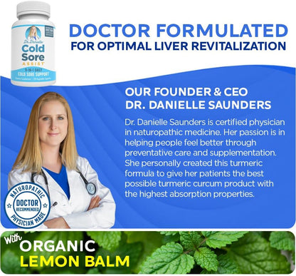 Best Cold Sore Supplement with Lysine and Lemon Balm - Dr. Danielle Cold Sore Assist - 120 Capsules