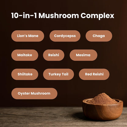 NutraChamps Organic Mushroom Powder - 10-in-1 Complex - Mushroom Supplement Powder Blend for Memory, Focus & Immune Support - 8oz (8.0 OZ, Mushroom Blend)