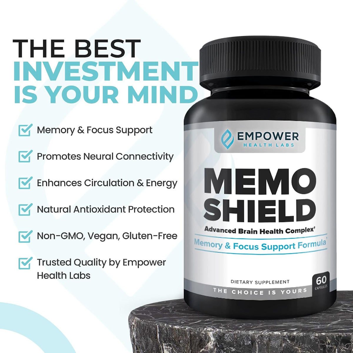 MemoShield Brain Health Supplement – Advanced Memory Support with Lion's Mane, Bacopa Monnieri, and Ginkgo Biloba – Cognitive Function and Brain Health Formula – 60 Capsules