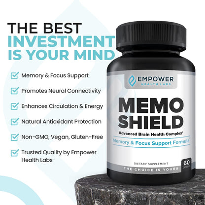 MemoShield Brain Health Supplement – Advanced Memory Support with Lion's Mane, Bacopa Monnieri, and Ginkgo Biloba – Cognitive Function and Brain Health Formula – 60 Capsules
