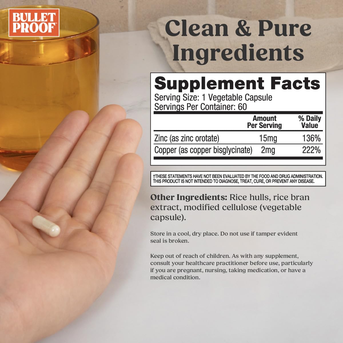 Bulletproof Zinc with Copper Capsules, 60 Count, Minerals and Antioxidant Supplement for Immunity and Mood