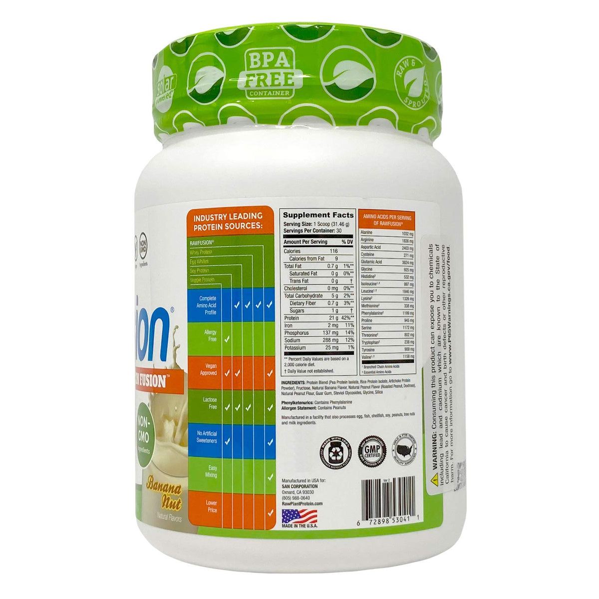 Rawfusion- Vegan Protein Powder, Banana Nut - 21g of Plant Based Protein, Low Net Carbs