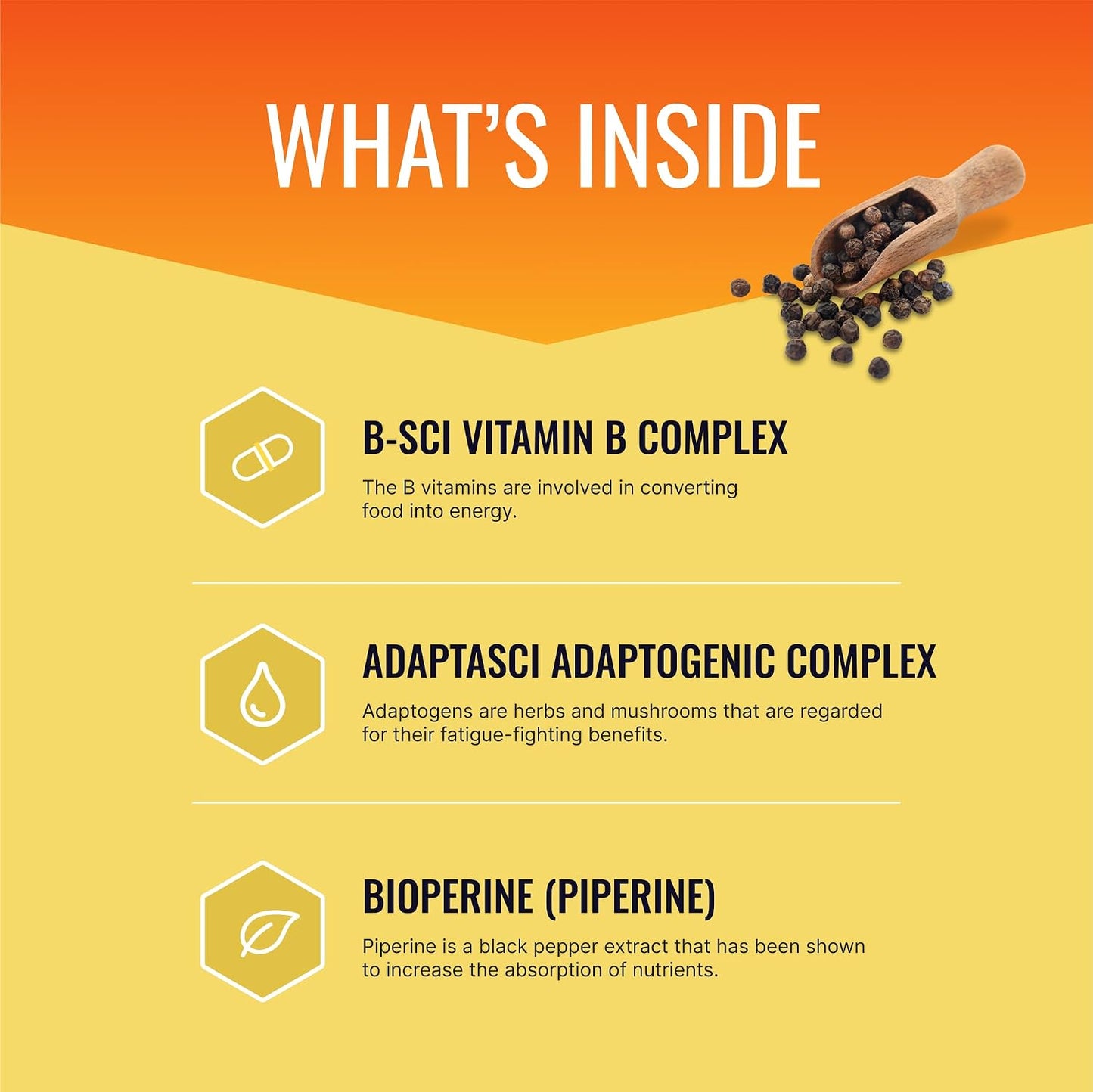 Approved Science Energysyl - Caffeine Free - with Adaptogens, B Vitamins, and Bioperine - 1 Month Supply - 60 Capsules - Made in The USA