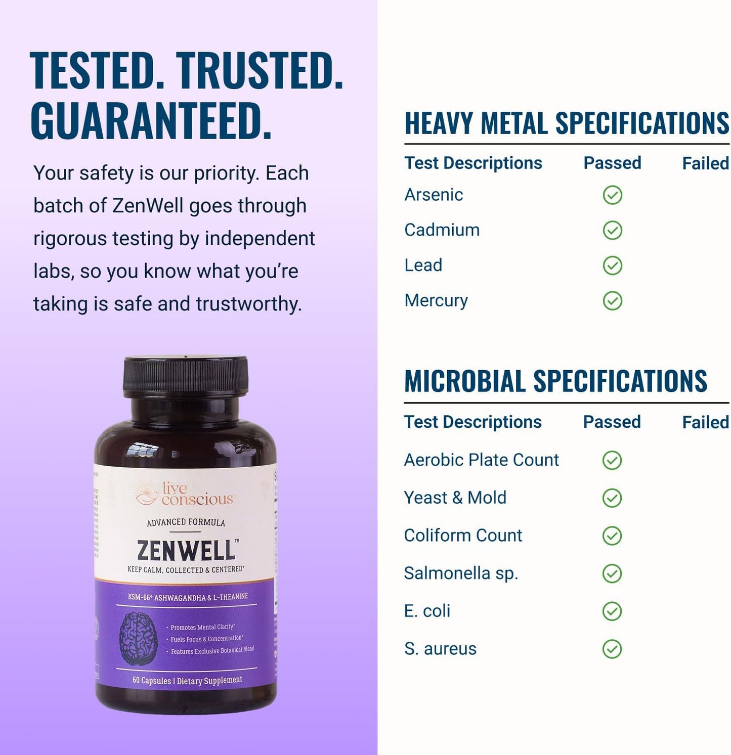 Live Conscious KSM-66 Ashwagandha Supplement w/L Theanine & AlphaWave - ZenWell Everyday Stress Relief, Cognitive, Brain Health - Ashwagandha for Men & Women - 60 Capsules