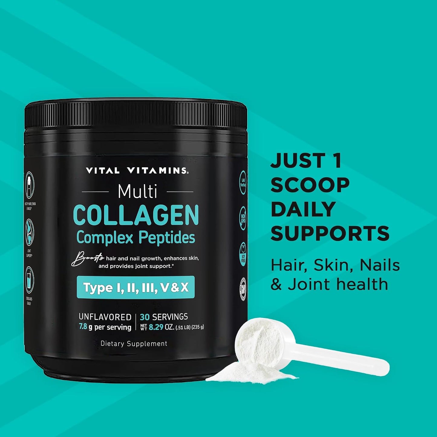 Vital Vitamins Multi Collagen Peptides Powder + NAD+ Supplement