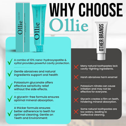 Ollie Fluoride Free 10% Nano Hydroxyapatite Toothpaste, Clean Mint, 1 Pack