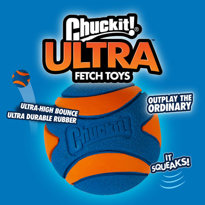 Chuckit! Ultra Ball Dog Toy - Medium Bouncy Fetch Balls For Dogs 20-60 lbs - Made from Durable Rubber - Floating Water Pet Toys - Size Medium - 2.5-inch Diameter - Pack of 2 | Bouncy durable rubber design for pups 20-60 lbs, high bounce action for active