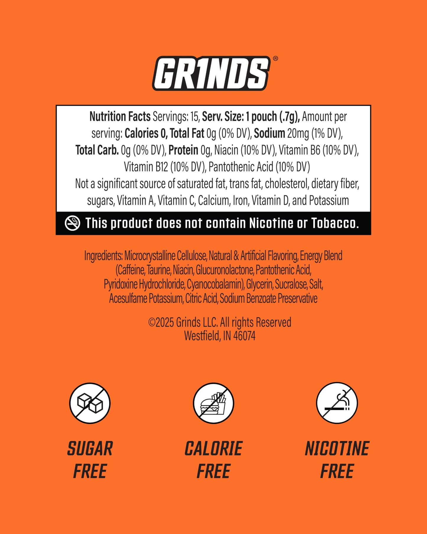 GRINDS Focus Pouches | Naturally Flavored with Nootropic Ingredients | Contains Alpha GPC and L-Theanine | Sugar-Free | 3 Pack | 18 Pouches Per Can | Blue Raspberry