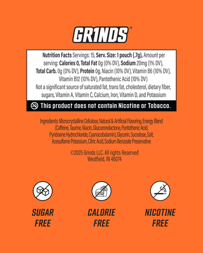 GRINDS Focus Pouches | Naturally Flavored with Nootropic Ingredients | Contains Alpha GPC and L-Theanine | Sugar-Free | 3 Pack | 18 Pouches Per Can | Blue Raspberry