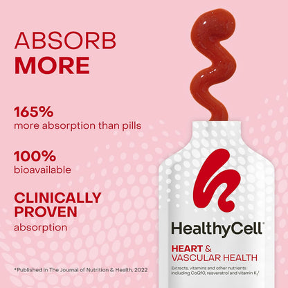 Healthycell Heart & Vascular Health Daily Liquid Supplement - 30 Gel Packs | 30 Day Supply of Liquid Supplement for Cardiovascular Support with Beet Root Powder, Resveratrol, CoQ10, Omega-3 & Vitamin K