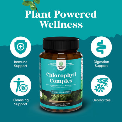 Chlorophyll Capsules for Cleanse and Detox Support - Internal Deodorant Pills for Body Odor with Mint & Parsley Extract Healthy Skin Immunity & Digestive Support - Vegan Non-GMO & Gluten Free (60ct)