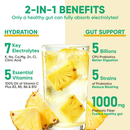 Venture Pal Sugar Free Hydration Packets + Gut Health Electrolytes Powder | Liquid Daily IV with 7 Electrolytes, 5 Vitamins, Probiotics & Fiber for Dehydration Relief and Gut Health Support