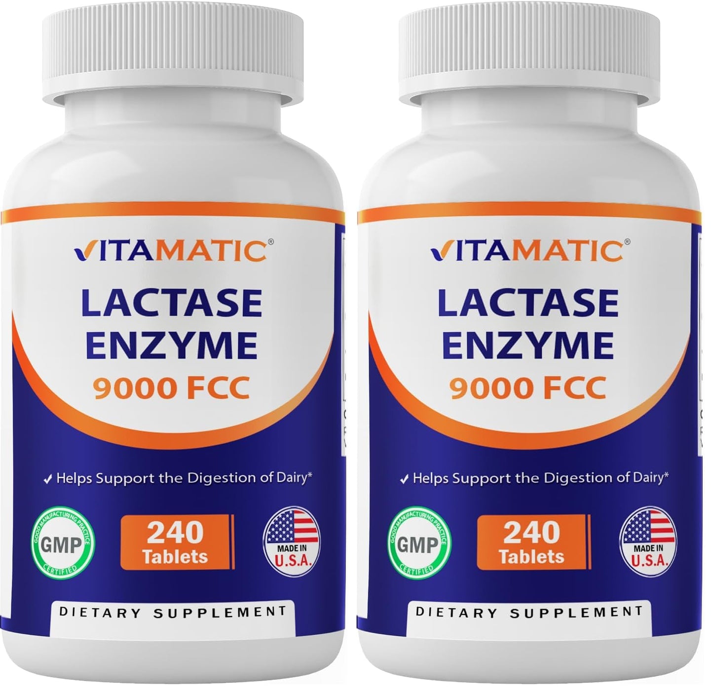 Vitamatic Lactase Enzyme 9000 FCC 240 Tablets - Lactose Intolerance Relief Caplets