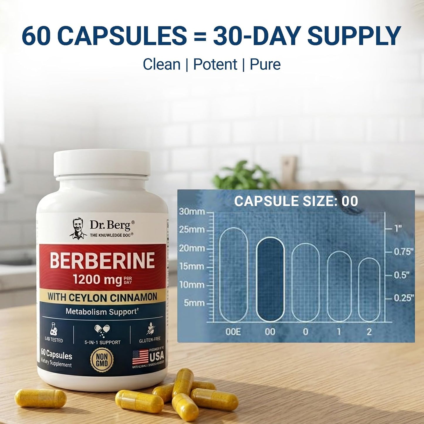 Dr. Berg Berberine 5-in-1 Formula, 60 Capsules – 1200 mg Daily Berberine with Ceylon Cinnamon, ALA, Magnesium Glycinate & BioPerine – Maximum Strength Metabolic & Healthy Blood Sugar Support