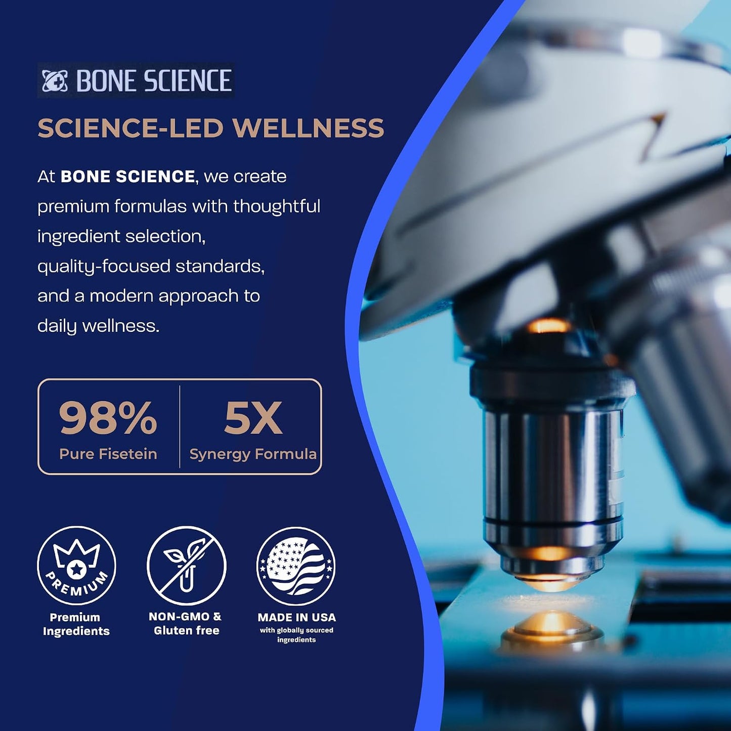 BONE SCIENCE Prime Fisetin 98% Plant-Based Flavonoid Supplement with Chamomile Extract, Trans-Pterostilbene, Phosphatidylcholine, and BioPerine