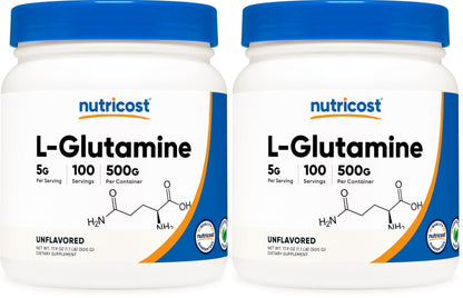 Nutricost L-Glutamine Powder (500 Grams) Unflavored - Gluten Free & Non-GMO, 100 Servings