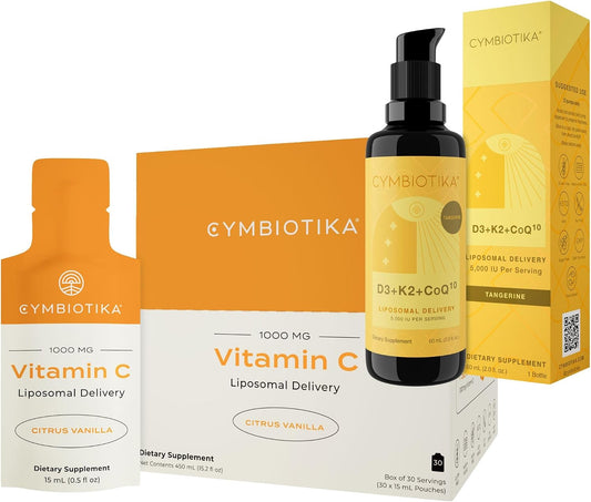 CYMBIOTIKA Liposomal Vitamin C & Vitamin D3 Bundle for Adults, Supplement for Immune Support, Collagen Boost, Heart Health & Bone Health, Energy Booster