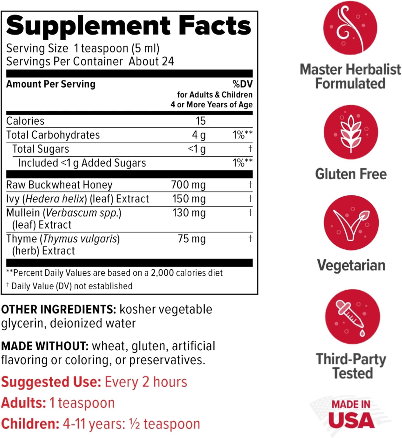 Redd Remedies, Throat & Bronchial Syrup, Honey & Herbs, 4 oz (24 Doses)