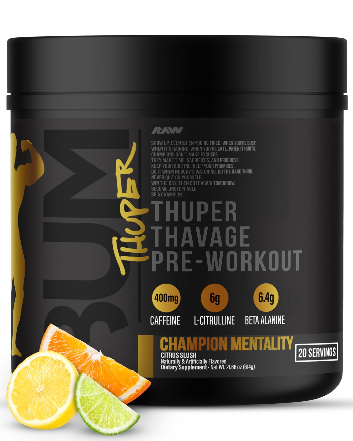 RAW Thuper Thavage Pre Workout Powder - High-Stim Preworkout with Creatine, Beta Alanine, L-Citrulline & Caffeine - Chris Bumstead Gym & Fitness Supplement for Men & Women - Watermelon Grape