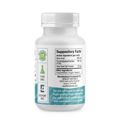 NewLife Naturals Boric Acid Vaginal Suppositories with Aloe Vera & FOS Prebiotic | Women's pH Balance Pills