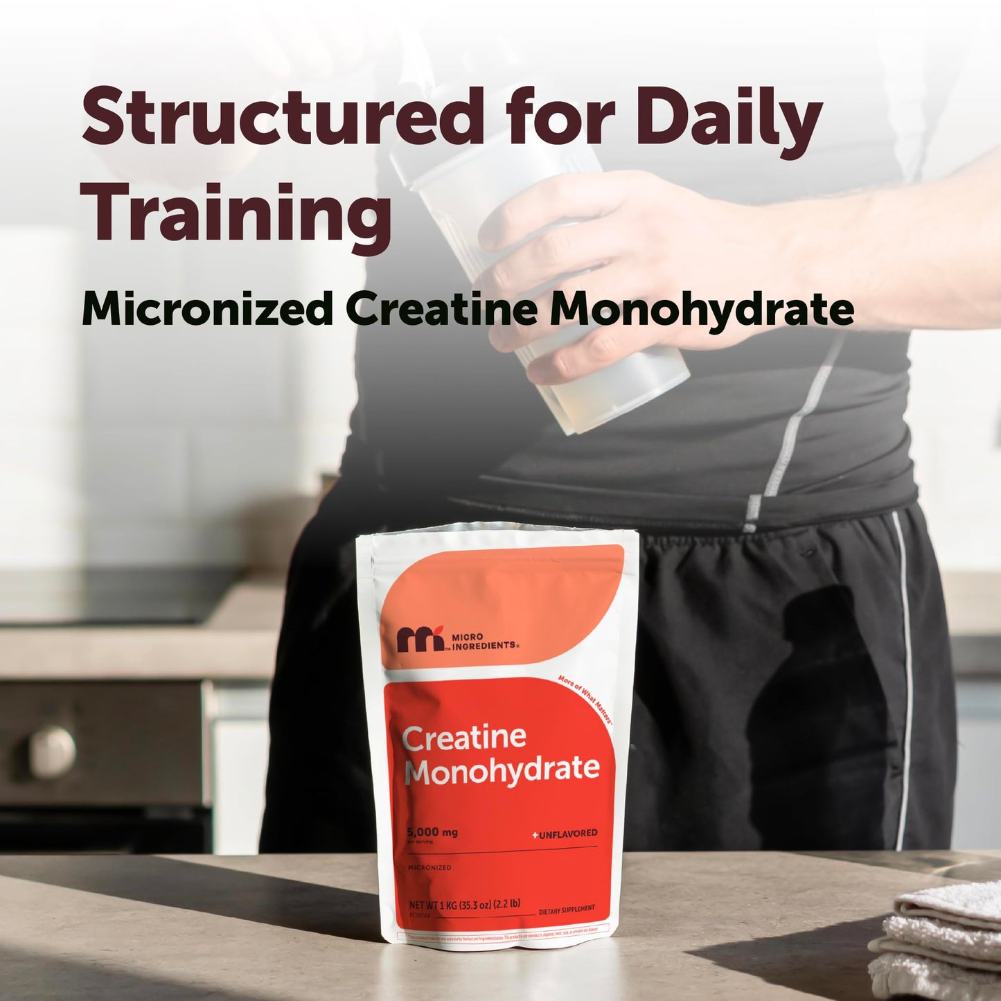Micro Ingredients Creatine Monohydrate Powder 1 kg (2.2 Lbs), 5000mg Per Serv, Micronized Creatine Powder, Unflavored, No Filler, Keto & Vegan, Easy Dissolve, Pre Workout for Women & Men*
