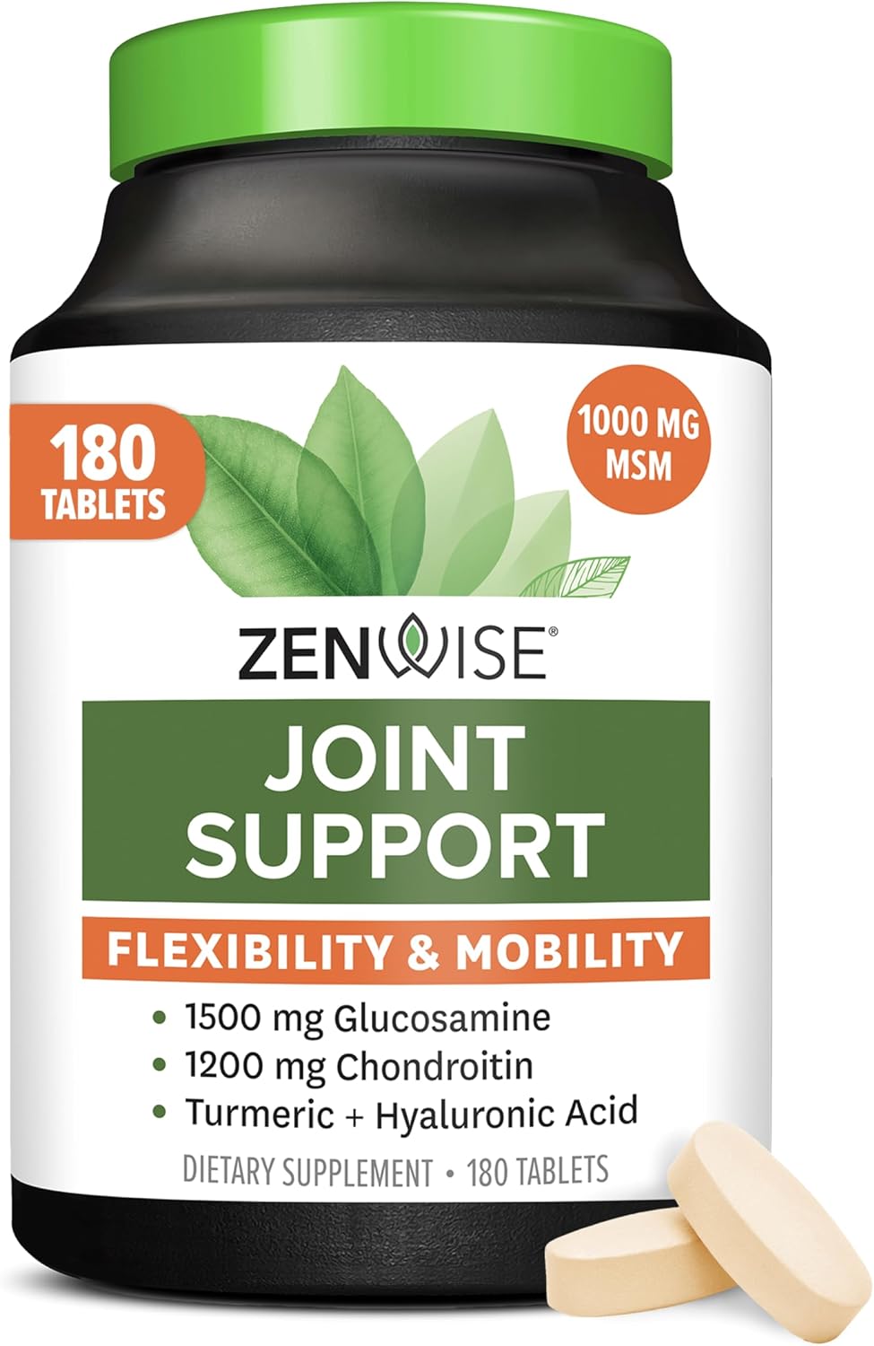 Zenwise Health Joint Support Supplement with Glucosamine Chondroitin MSM, Curcumin & Sulfate - Joint Health for Women & Men - Mobility & Flexibility Support for Knee, Cartilage & Bone - 180 Count | Tablets, 1500mg Glucosamine, 1200mg Chondroitin, 1000mg M