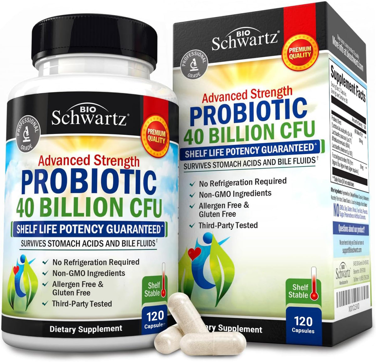 Probiotic 40 Billion CFU with Organic Prebiotics for Gut Health, 60 Count