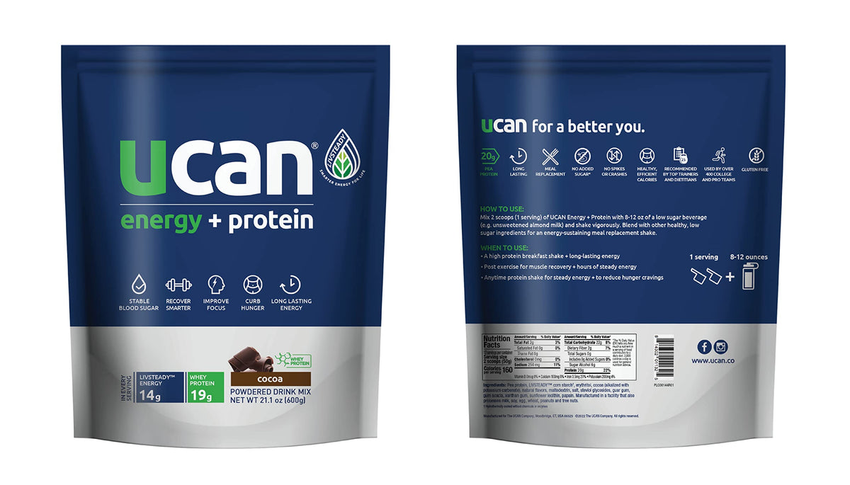 UCAN Energy + Whey Protein Powder - 19g Per Serving with Amino Acids EAAs & BCCAs
