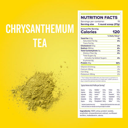 FitBites Boba Tea Protein Whey Protein Isolate (Chrysanthemum Tea), 5.9g BCAAs, Gluten