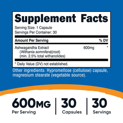 Nutricost Ashwagandha Herbal Supplement 600mg, 120 Capsules | Vegetarian, Non-GMO, Gluten Free, Ashwagandha Root
