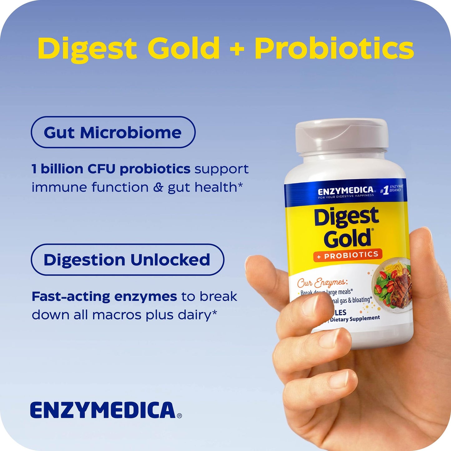 Enzymedica Digest Gold + Probiotics - Digestive Enzyme Supplement for Women & Men, Enzyme and Probiotic Capsules for Digestion, Gut Health Support, Helps Gas & Bloating, Vegetarian - 45 Caps