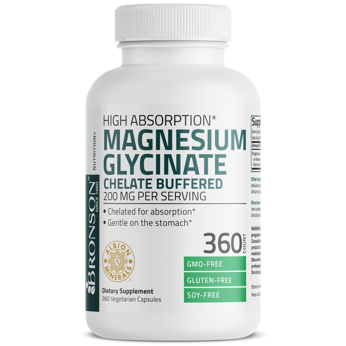 Bronson Magnesium Glycinate 200 MG Chelated High Absorption, 60 Capsules | Stress Relief, Sleep, Heart Health, Nerves, Muscles, and Metabolism Support, Vegetarian, Non-GMO, Gluten Free, Soy Free