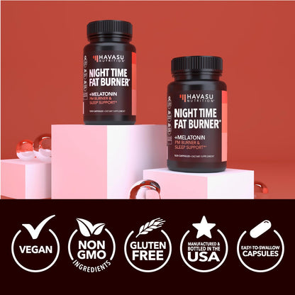 Night Time Fat Burner for Weight Loss Support for Men and Women, 60 Count | Appetite Suppressant and Overnight Metabolism Booster with Melatonin for Sleep Support, Vegan, Gluten Free, 60 Servings