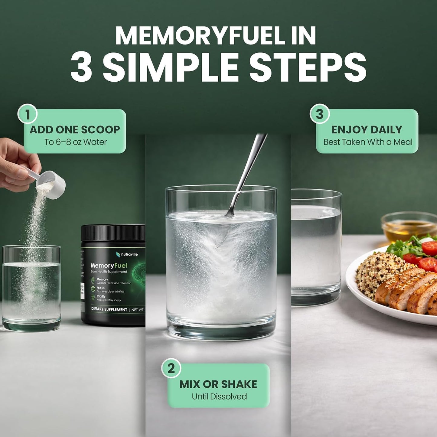 Memory Fuel Creatine Monohydrate Powder for Brain Energy & Focus | 5,000mg Micronized Creatine with L-Theanine, Choline & Magnesium, Cognitive Support for Adults, No Crash, 1 Scoop Daily