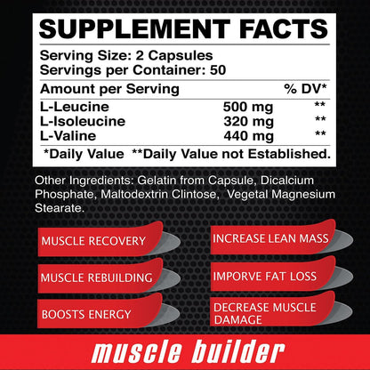Maximum BCAA By Alfa Sports – Branched-Chain Amino Acids Supplement with L-Leucine, L-Isoleucine & L-Valine – Muscle Support Formula - 100 Capsules (2-Pack)