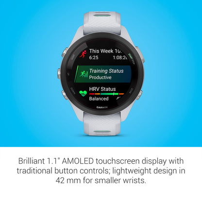 Garmin Forerunner® 265S, Running Smartwatch, 42mm, Whitestone/Neo Tropic