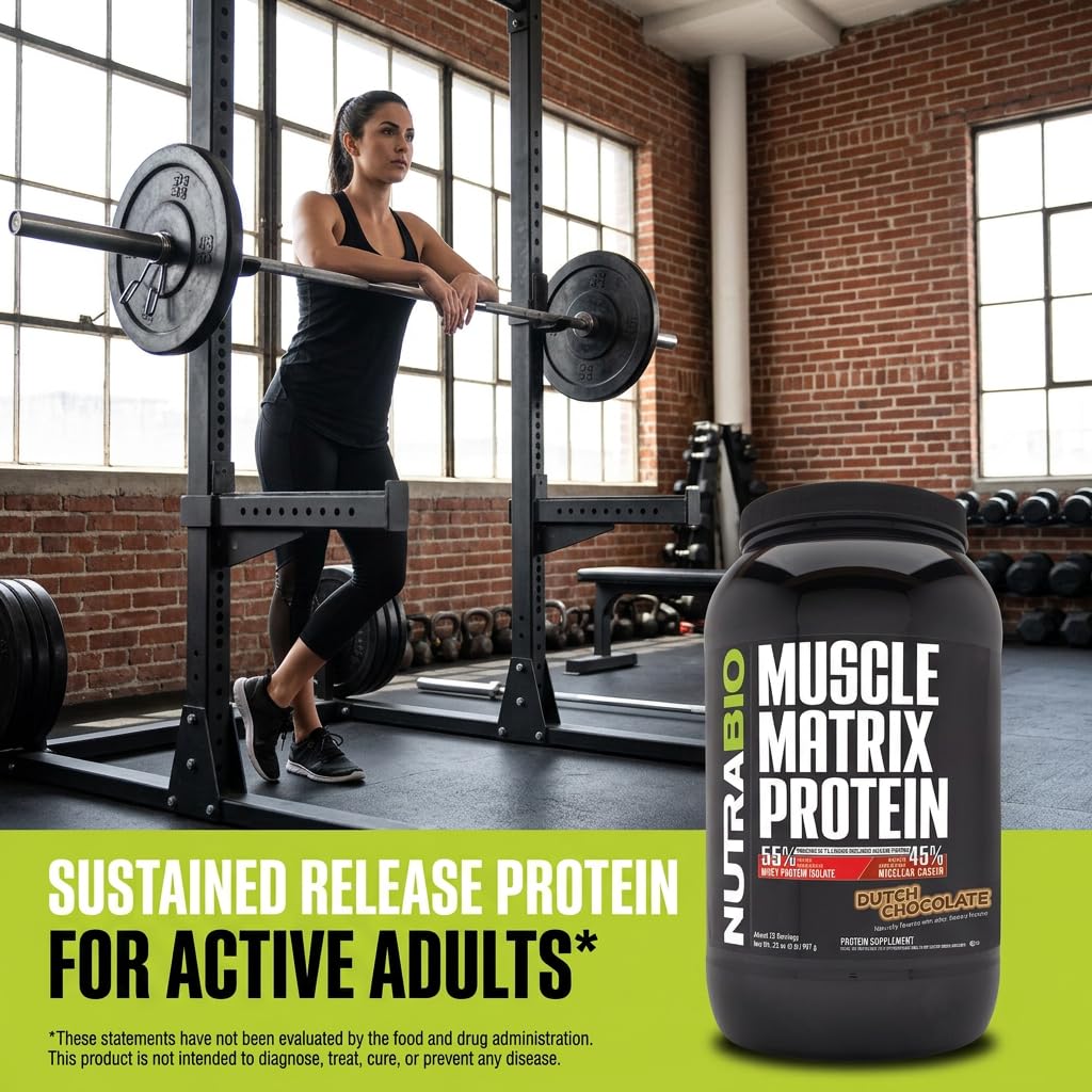 NutraBio Muscle Matrix Protein Powder - 25g of Protein Per Scoop - Whey Isolate and Micellar Casein Combo for Fast and Slow Release - Dutch Chocolate - 2 Pounds, 28 Servings