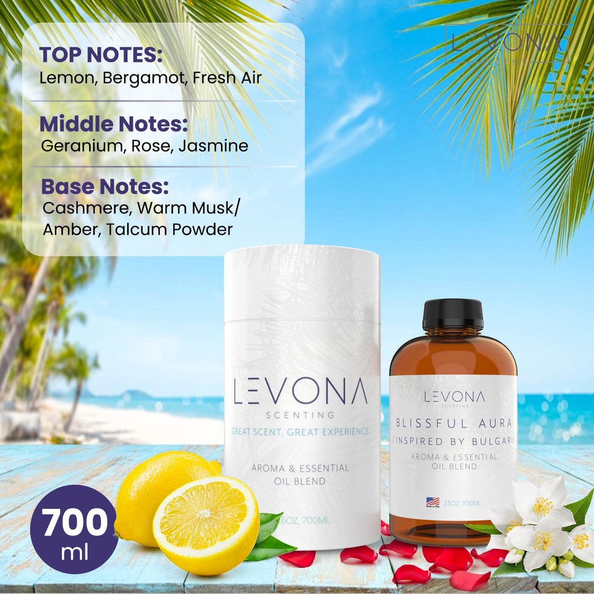 Levona Scent Essential Oils for Diffuser: Blissful Aura with Notes of Amber, Musk & Jasmine