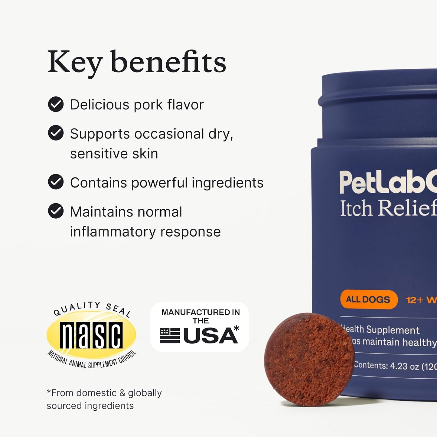 PetLab Co. Itch Relief Chew Pro for Dogs, 30 Soft Chews, Pork | Quercetin, biotin and antioxidants in an omega-rich formula to support itch relief and skin hydration