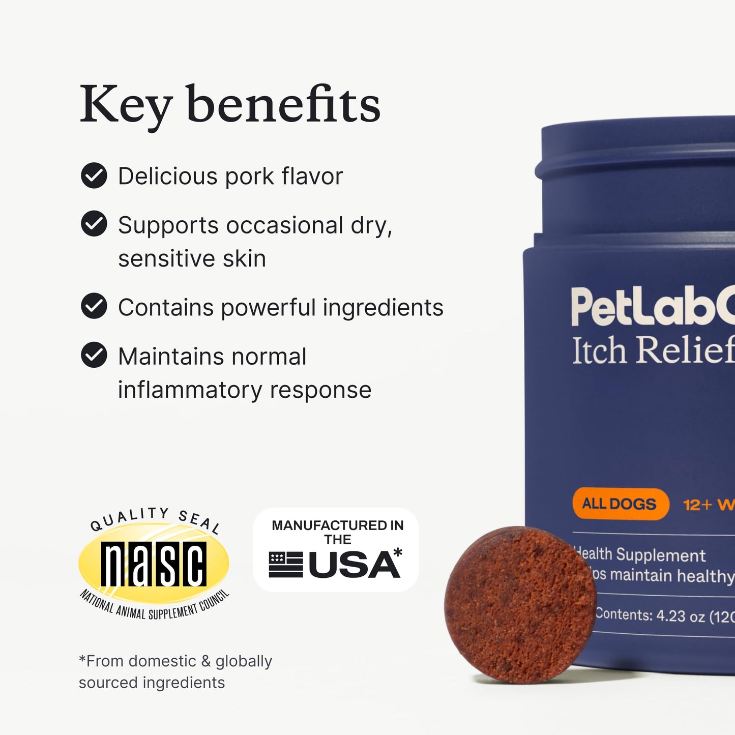 PetLab Co. Itch Relief Chew Pro for Dogs, 30 Soft Chews, Pork | Quercetin, biotin and antioxidants in an omega-rich formula to support itch relief and skin hydration