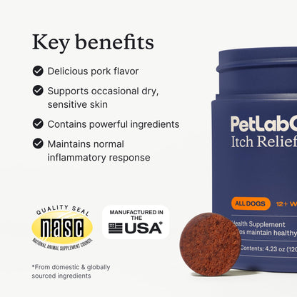 PetLab Co. Itch Relief Chew Pro for Dogs, 30 Soft Chews, Pork | Quercetin, biotin and antioxidants in an omega-rich formula to support itch relief and skin hydration